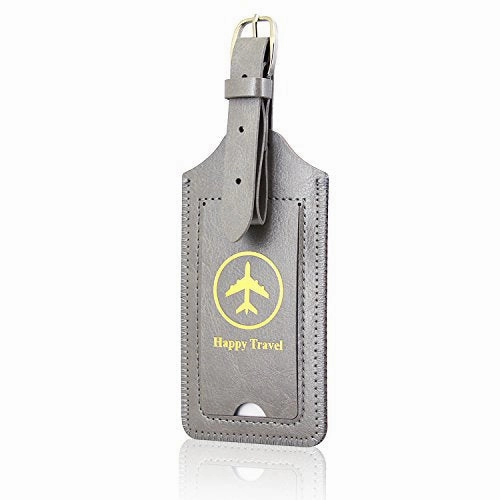 Luggage Tags, Acdream Leather Case Luggage Bag Tags Travel Tags 2 Pieces Set (Grey)