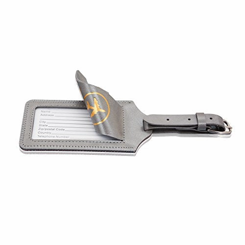 Luggage Tags, Acdream Leather Case Luggage Bag Tags Travel Tags 2 Pieces Set (Grey)