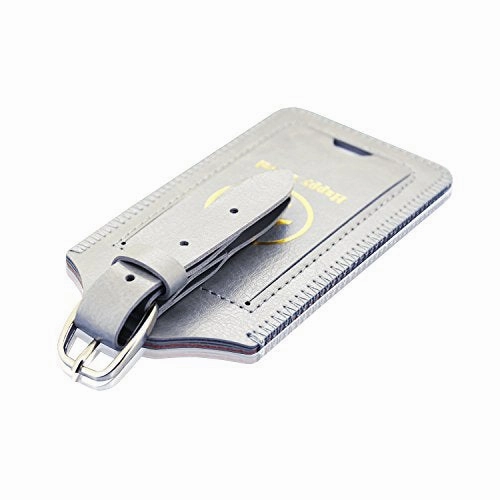 Luggage Tags, Acdream Leather Case Luggage Bag Tags Travel Tags 2 Pieces Set (Grey)