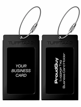 Luggage Tags Business Card Holder TUFFTAAG Travel ID Bag Tag in Many Color Options (2 Tags, Black Steel)