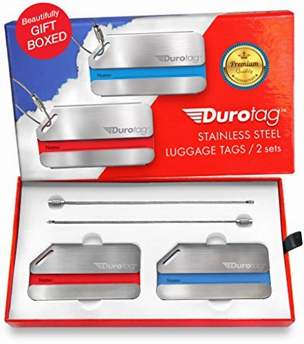Luggage Tags Durable Stainless Steel, Secure Personalized Travel Bag Id - 2 Pack