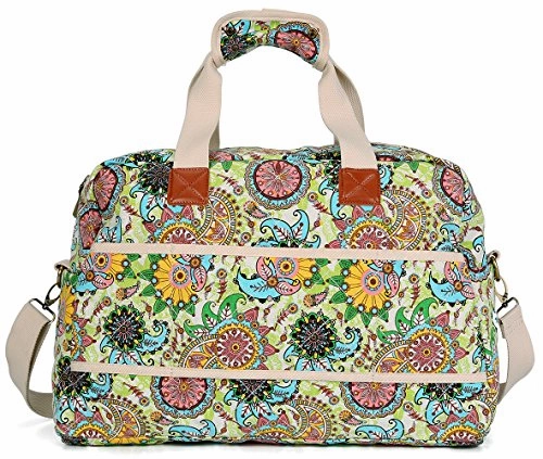 Malirona Canvas Overnight Bag Women Weekender Bag Carry On Travel Duffel Bag Floral Design (Flower)