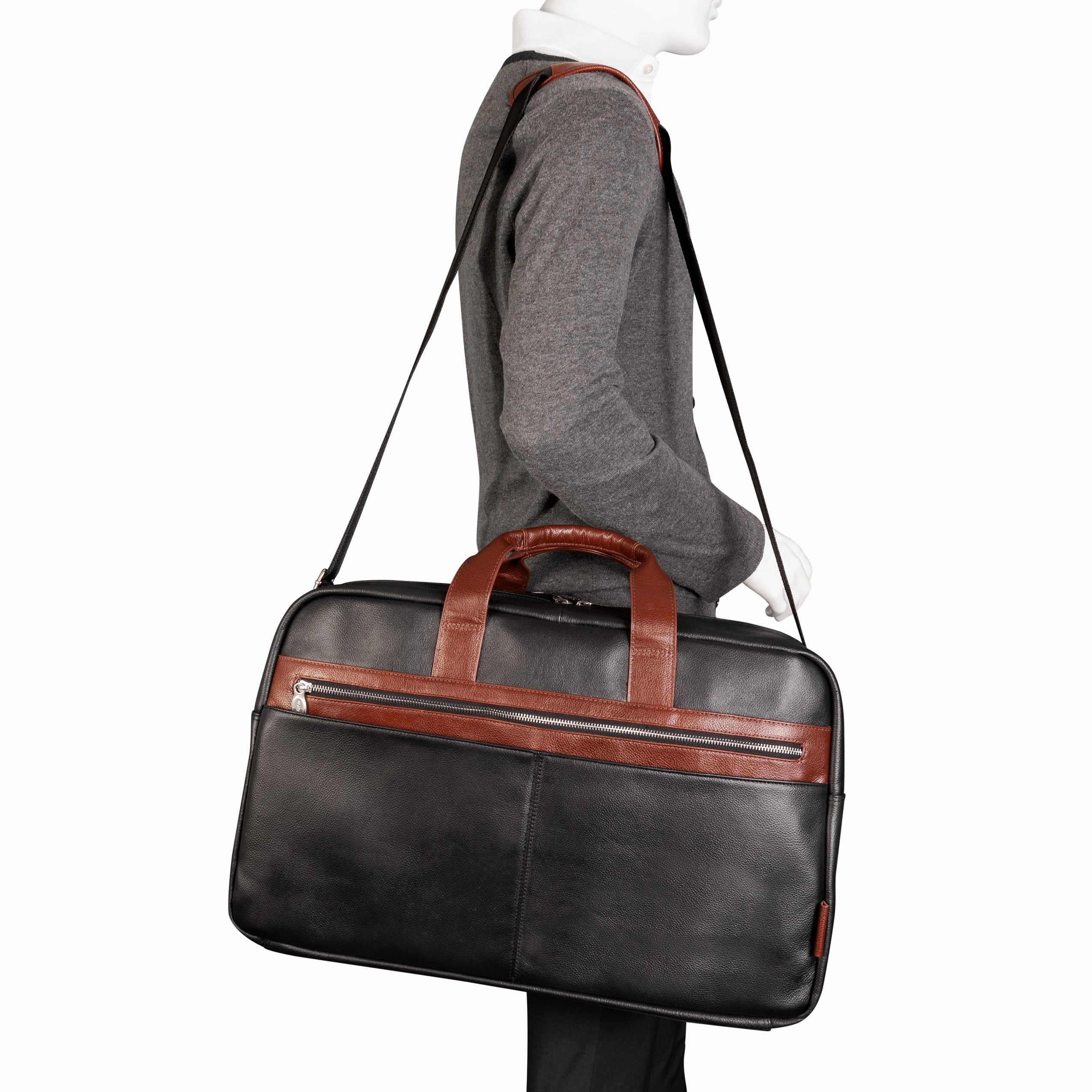 McKlein USA Wellington 21" Leather Two-Tone Dual-Compartment Laptop & Tablet Carry-All Duffel