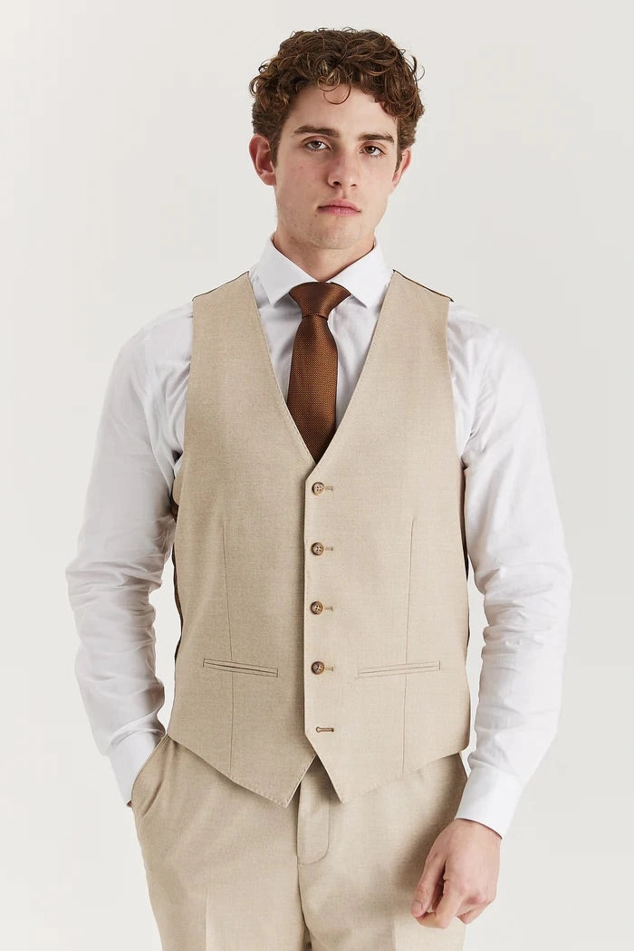 Men's Beige Lightweight Summer Wedding Party 3 Piece Suit