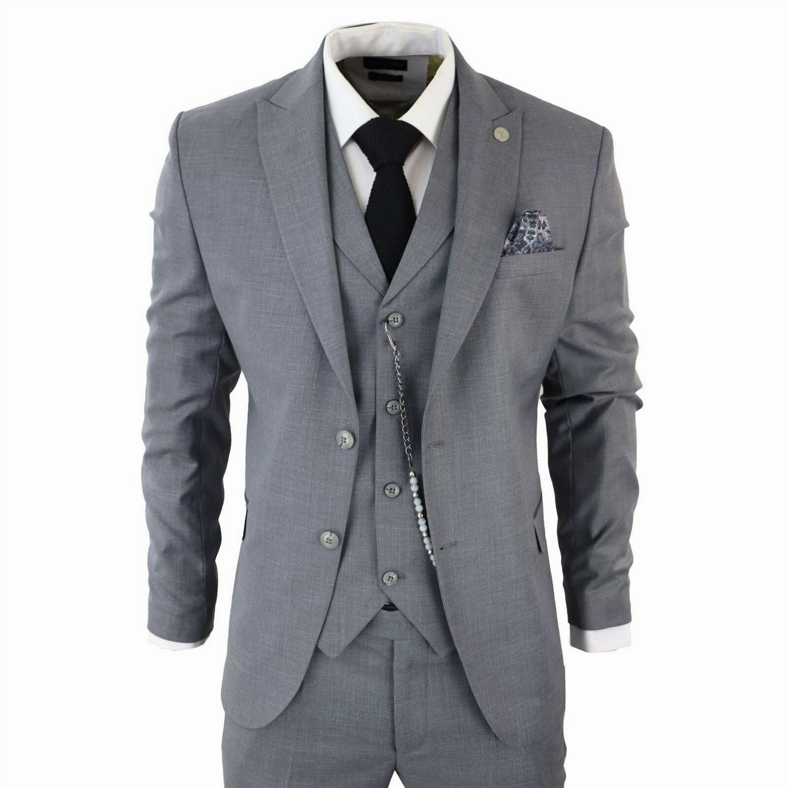 Men's Classic 3-Piece Plain Grey Suit