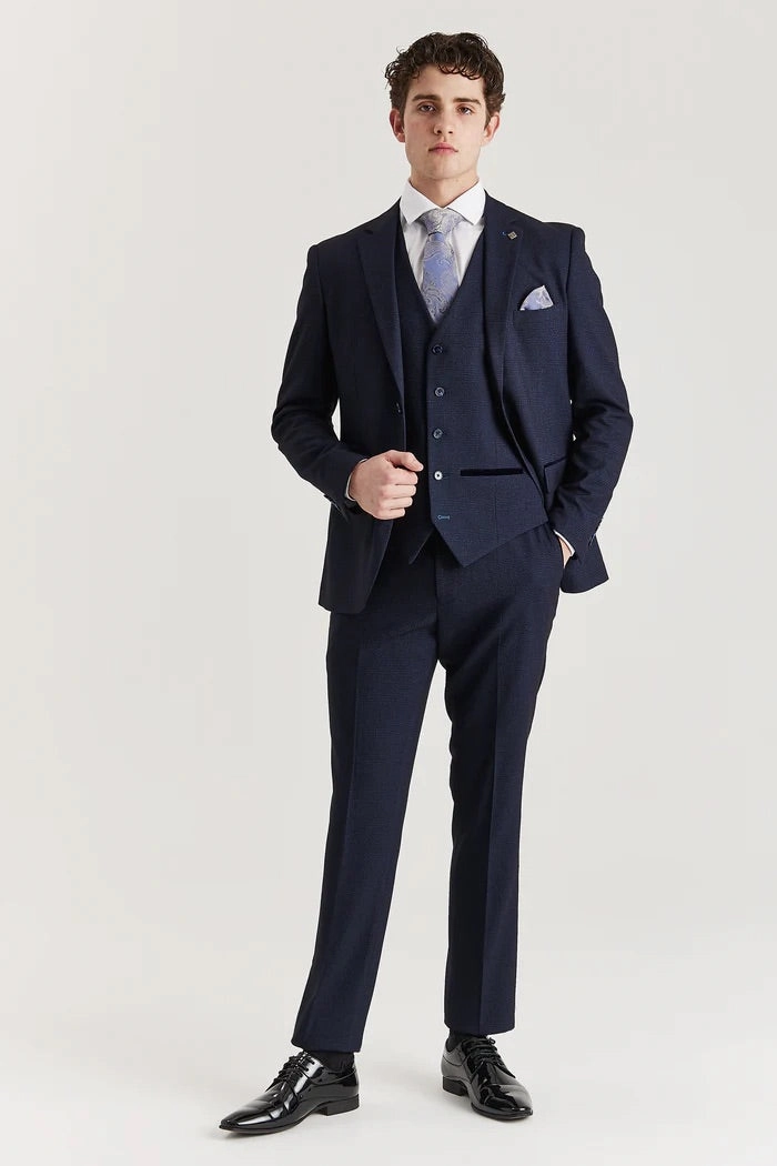 Men's Navy 3 Piece Prince Of Wales Formal Suit