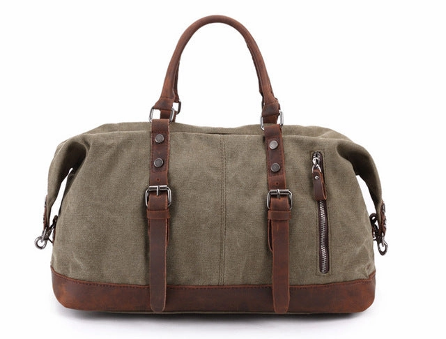 Men'S Travel Bags Vintage Leather Canvas Carry On Luggage Bags Big Men Duffel Bags Travel Tote