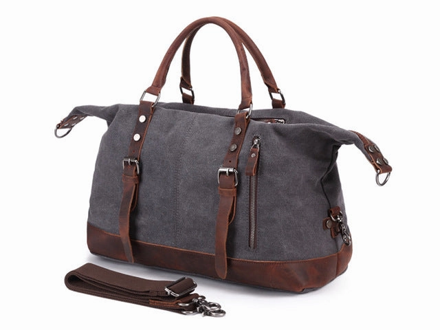 Men'S Travel Bags Vintage Leather Canvas Carry On Luggage Bags Big Men Duffel Bags Travel Tote