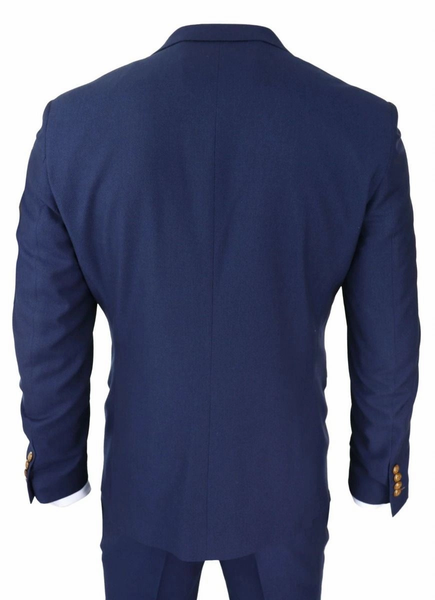 Mens 3 Piece Navy Blue Birdseye Classic Suit