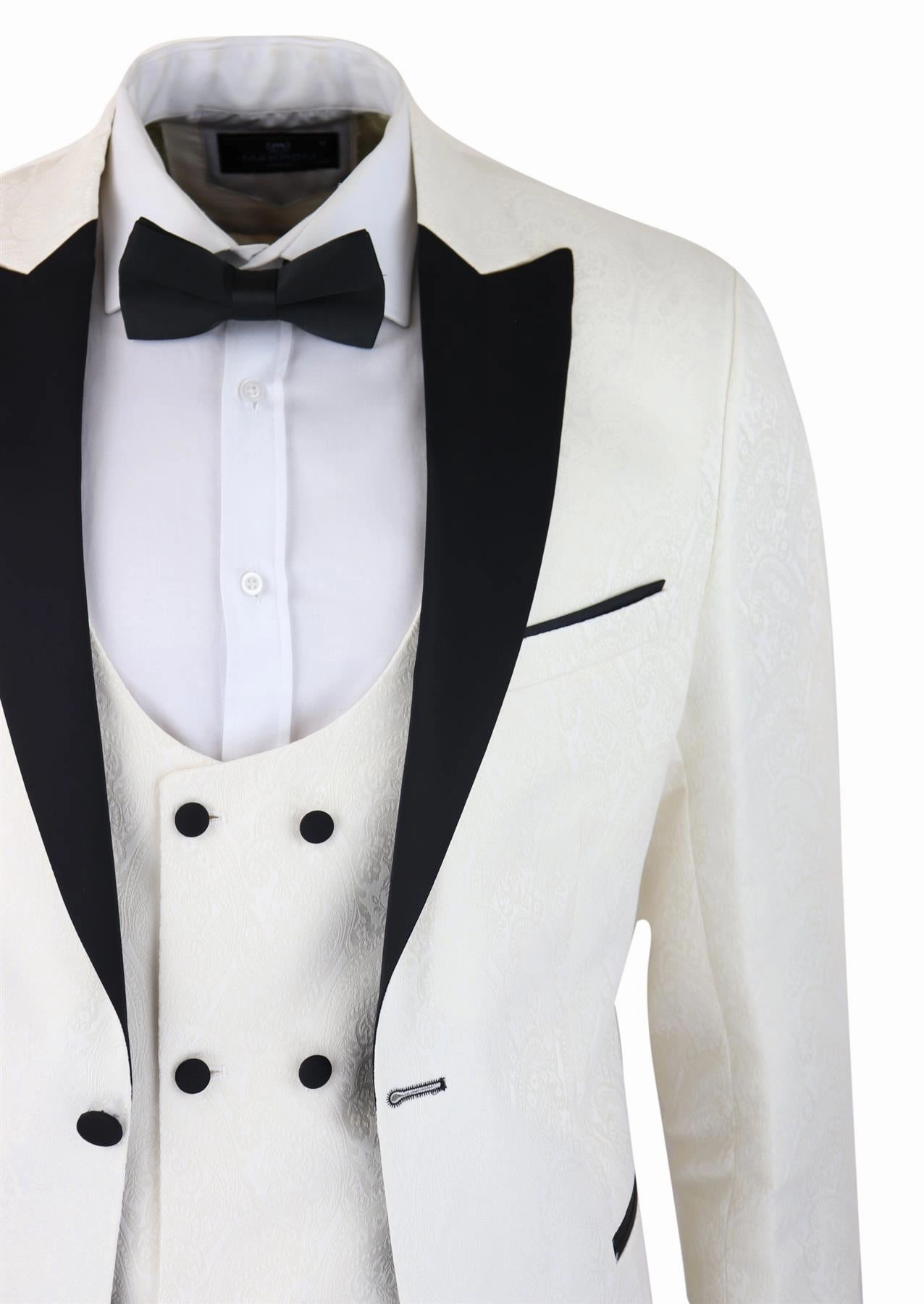 Mens Beige Tuxedo Blazer Waistcoat Brocade Ivory Satin Paisley Dinner Jacket