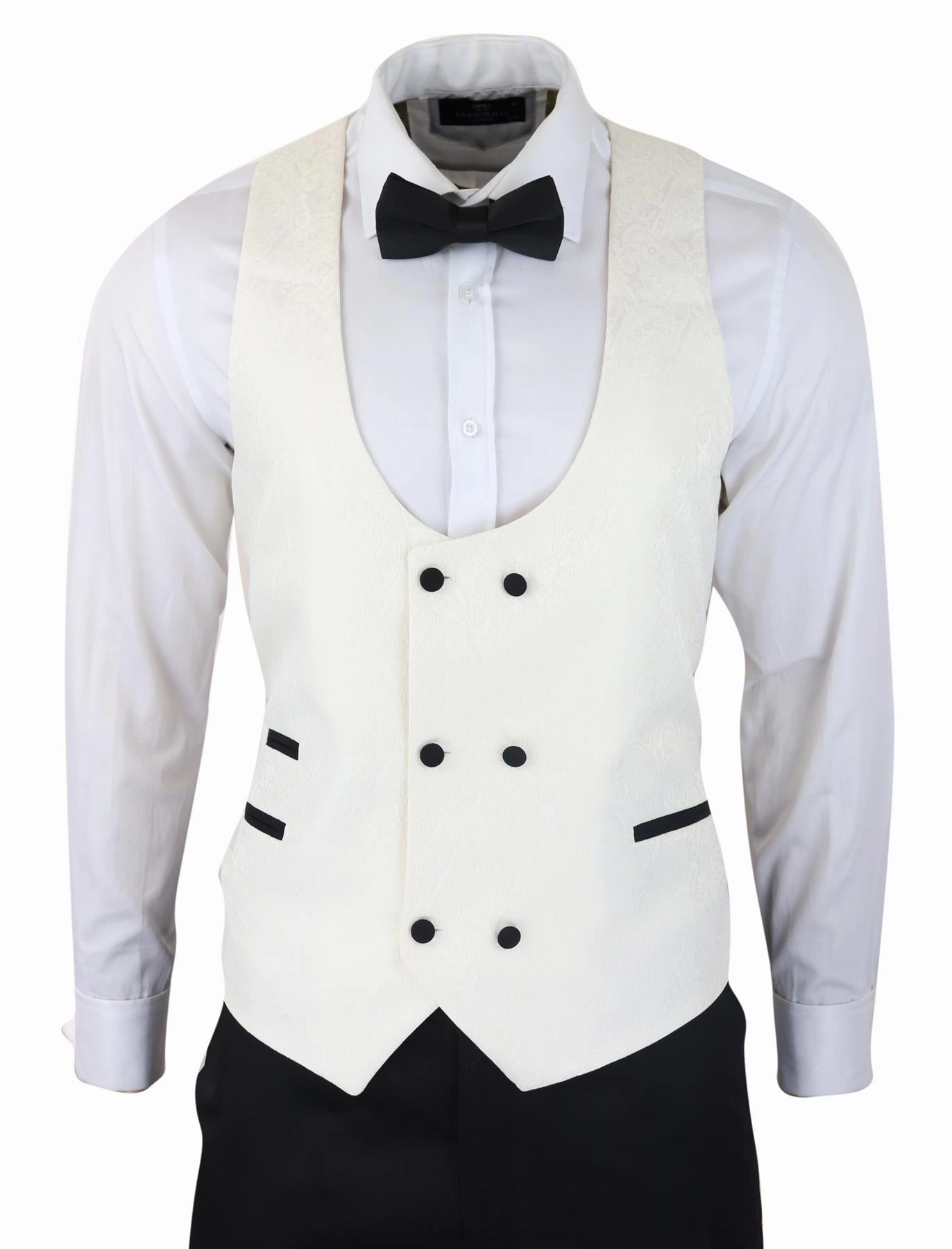 Mens Beige Tuxedo Blazer Waistcoat Brocade Ivory Satin Paisley Dinner Jacket
