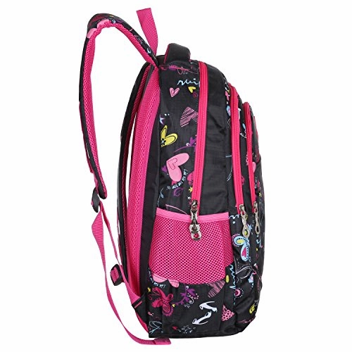 Mggear 19-Inch Girls' School Book Backpack W/ Hearts & Butterflies Print, Black
