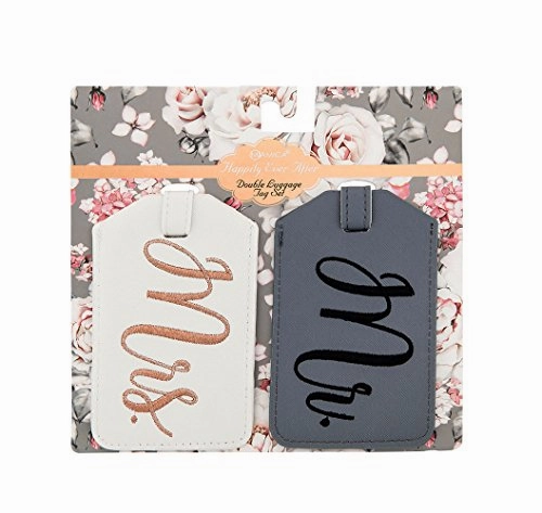 Miamica Mr. and Mrs. Bridal Luggage Tags, Gray and White