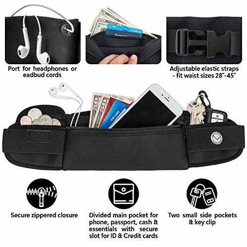Mind and Body Experts Orion Travel Belt - Hands-Free Way to Carry Your Phone, Money, Passport - Waist Pack for Hiking, Traveling, Running, Walking - Adjustable Water Resistant Fanny Pack (Black)