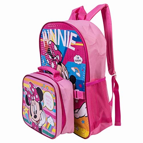 Minnie Mouse Backpack Combo Set - Disney Minnie Mouse Girls' 4 Piece Backpack Set - Backpack & Lunch Kit (Pink)