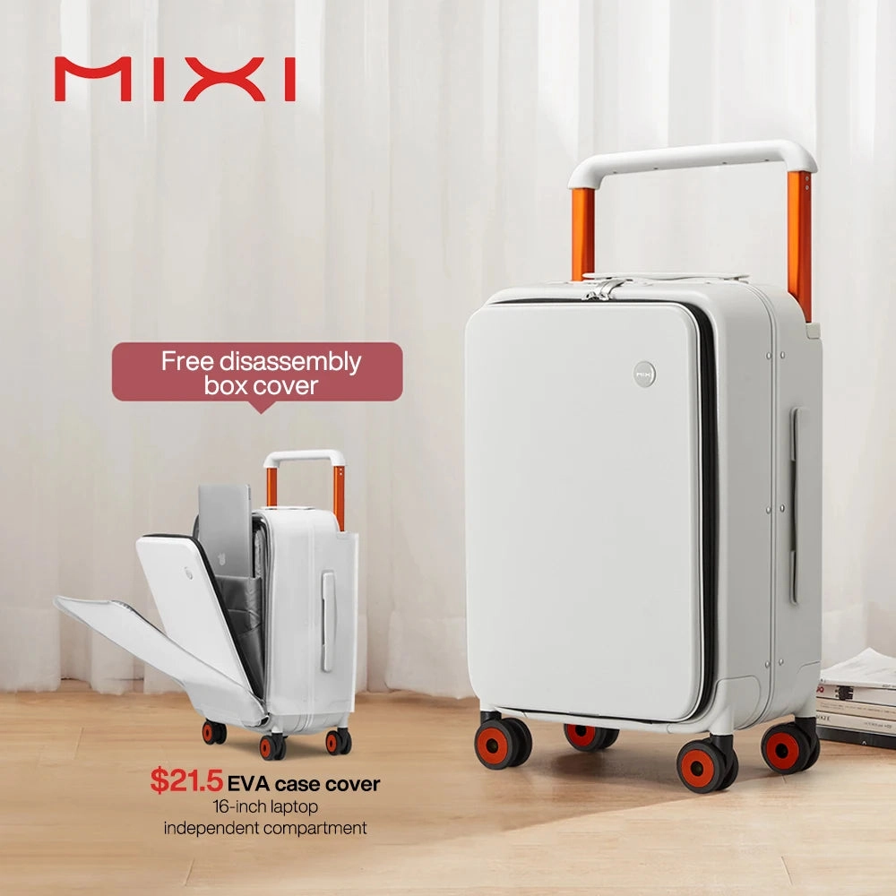 Mixi 2023 New Design Wide Handle Suitcase Men Carry-On Luggage Women Travel Trolley Case 20 Inch Cabin PC Aluminum Frame M9275