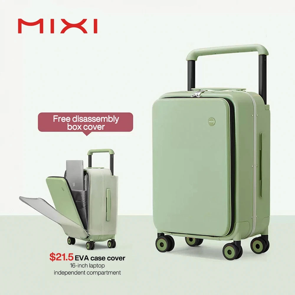 Mixi 2023 New Design Wide Handle Suitcase Men Carry-On Luggage Women Travel Trolley Case 20 Inch Cabin PC Aluminum Frame M9275