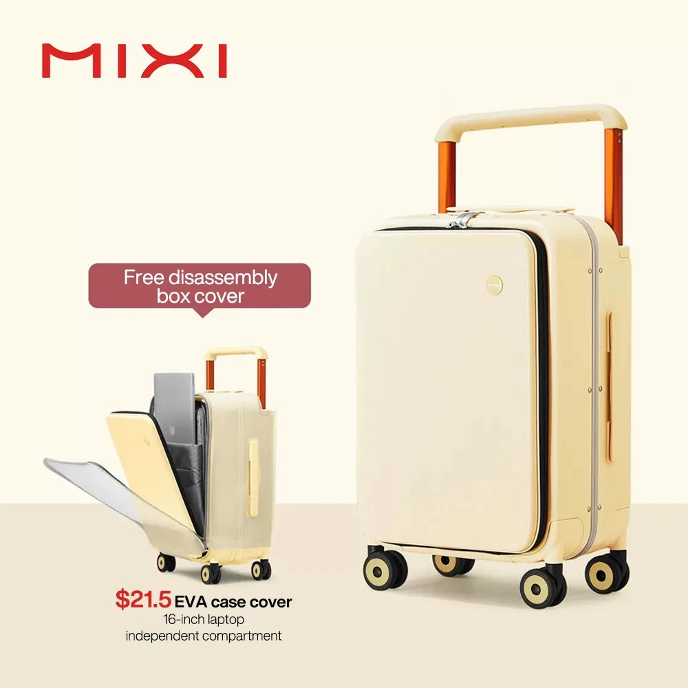Mixi 2023 New Design Wide Handle Suitcase Men Carry-On Luggage Women Travel Trolley Case 20 Inch Cabin PC Aluminum Frame M9275