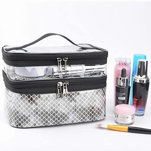 MKPCW Makeup Bags Double layer Travel Cosmetic Cases Make up Organizer Toiletry Bags (Colorful fish scales)