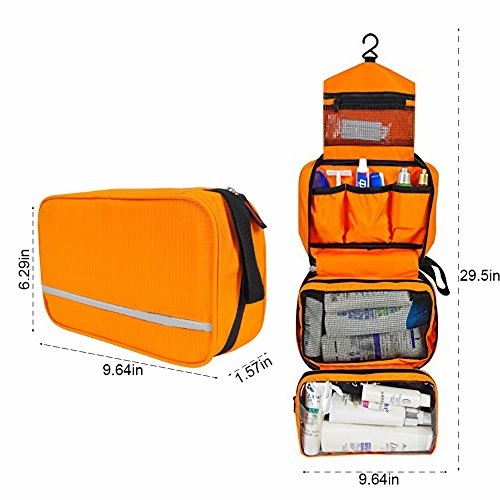 Monstina Travel Toiletry Bag Cosmetic Organizers With Hanging Hook Use In Hotel,Bathroom(Orange)