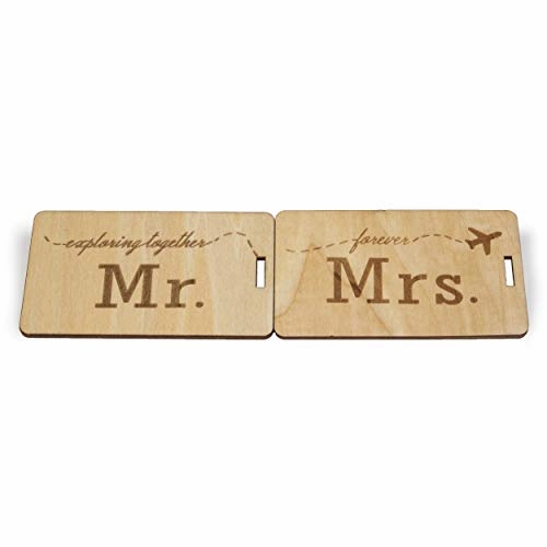 Mr Mrs Wooden Luggage Tags Travel Cute Couples Gift - 2 Pack