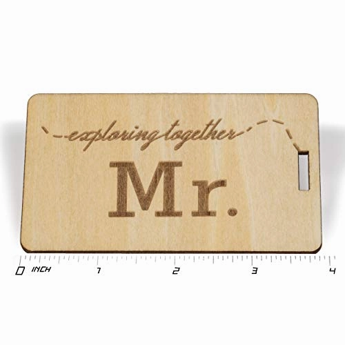 Mr Mrs Wooden Luggage Tags Travel Cute Couples Gift - 2 Pack