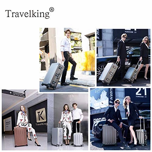 Multi-size All Aluminum Hard Shell Luggage Case Carry On Spinner Suitcase By TravelKing 20"-28" (Silver, 20")