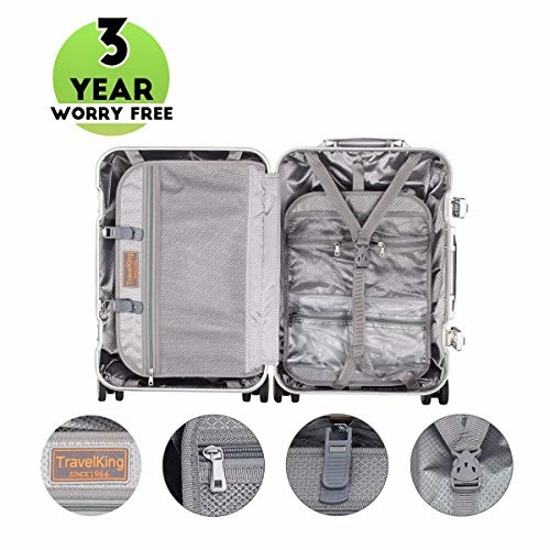 Multi-size All Aluminum Hard Shell Luggage Case Carry On Spinner Suitcase By TravelKing 20"-28" (Silver, 20")