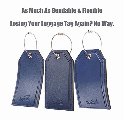 NapaWalli Leather Instrument Baggage Bag Luggage Tags with Privacy Cover 2 Pcs Set (Blue Navy)