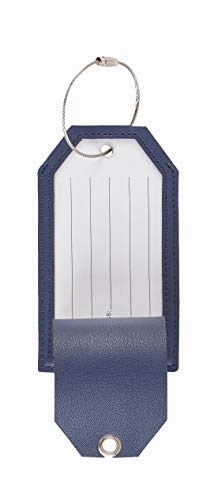 NapaWalli Leather Instrument Baggage Bag Luggage Tags with Privacy Cover 2 Pcs Set (Blue Navy)