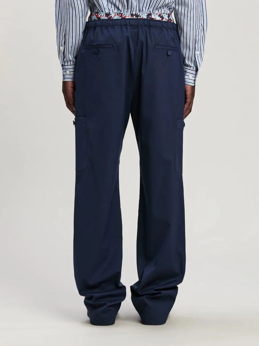 Navy Blue Monogram Loose-Fit Utility Pants