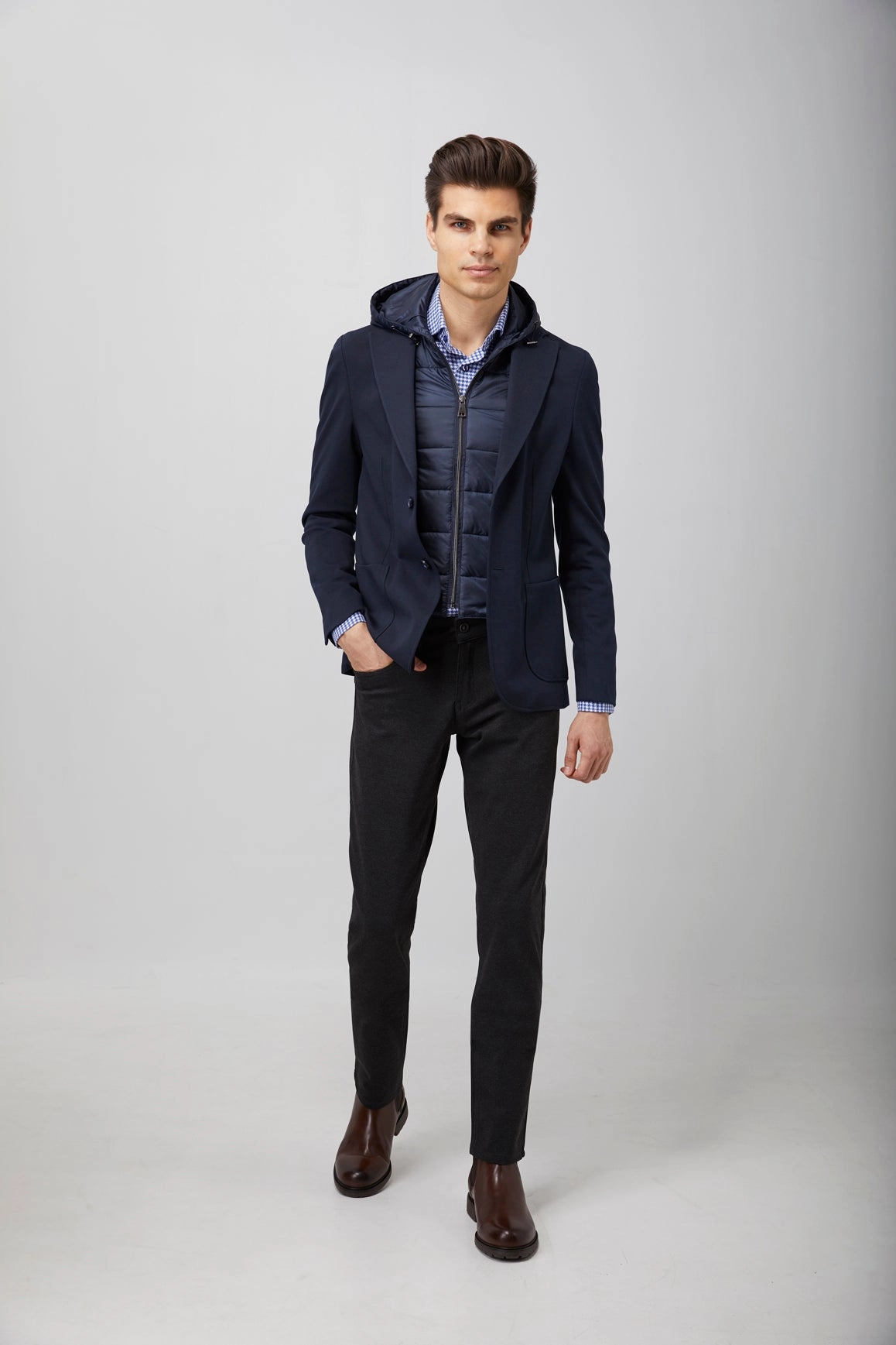 Navy Puffer Hood Sportcoat
