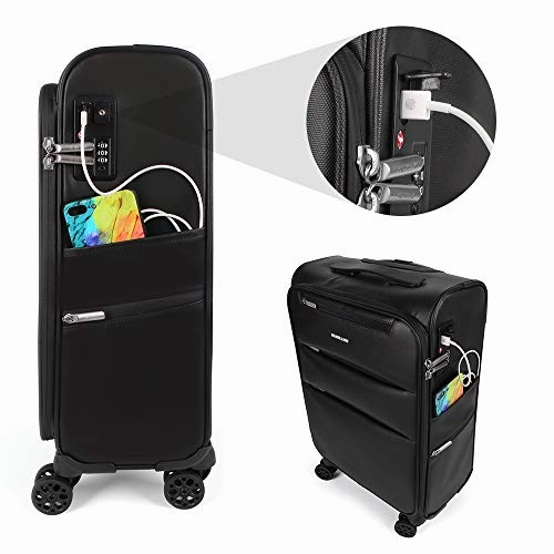 NEWCOM Luggage 20 Inch Carry On Softside Spinner Business Suitcase Softshell Trolley Case with USB Charging Port Build-in TSA Lock