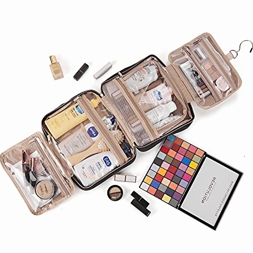 NISHEL Large Hanging Travel Toiletry Bag, Portable Makeup Organizer, Water Resistant Cosmetic Holder for Brushes Set, Full-Sized Shampoo, Conditioner, Accessories, Black
