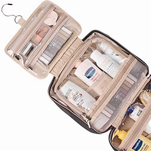 NISHEL Large Hanging Travel Toiletry Bag, Portable Makeup Organizer, Water Resistant Cosmetic Holder for Brushes Set, Full-Sized Shampoo, Conditioner, Accessories, Black