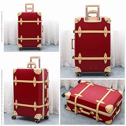 NZBZ Retro Suitcase Set Case Lady Trolley Case Waterproof Luggage TSA Password Box Cute Luggage (Cherry Red   Apricot, 20 inch   28 inch)