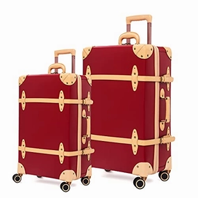 NZBZ Retro Suitcase Set Case Lady Trolley Case Waterproof Luggage TSA Password Box Cute Luggage (Cherry Red   Apricot, 20 inch   28 inch)