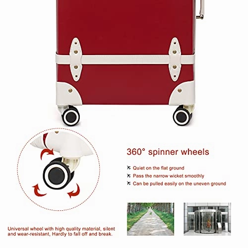NZBZ Vintage Luggage Sets of 4 Pieces, Carry On Cute Suitcase with Rolling Spinner Wheels TSA Lock Luggage 14" 20" 24" 28" (Cherry Red)