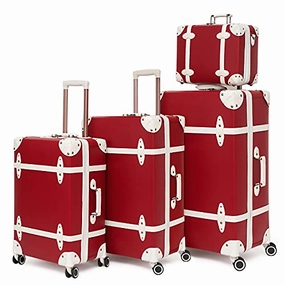 NZBZ Vintage Luggage Sets of 4 Pieces, Carry On Cute Suitcase with Rolling Spinner Wheels TSA Lock Luggage 14" 20" 24" 28" (Cherry Red)