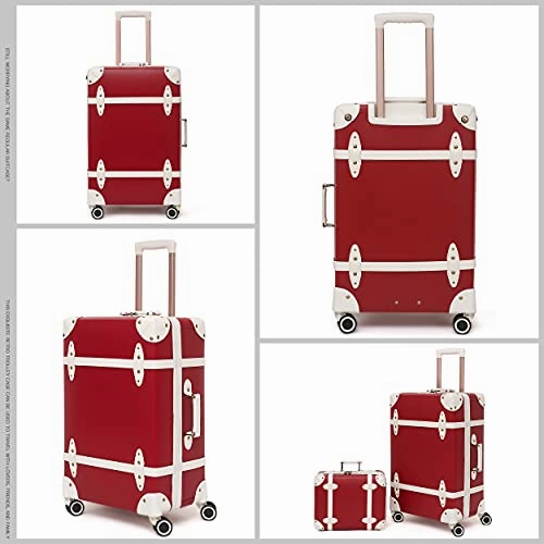 NZBZ Vintage Luggage Sets of 4 Pieces, Carry On Cute Suitcase with Rolling Spinner Wheels TSA Lock Luggage 14" 20" 24" 28" (Cherry Red)