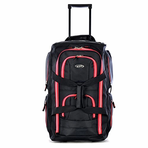 Olympia 22" 8 Pocket Rolling Duffel, Black Red, One Size