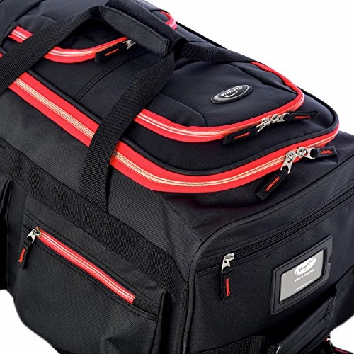 Olympia 22" 8 Pocket Rolling Duffel, Black Red, One Size