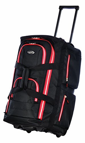Olympia 22" 8 Pocket Rolling Duffel, Black Red, One Size