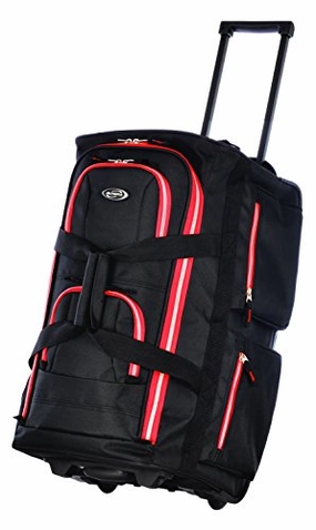 Olympia 22" 8 Pocket Rolling Duffel, Black Red, One Size
