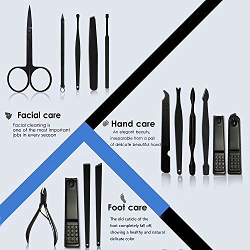 ONME 15Pcs Nail Clippers Set Pedicure Kit Stainless Steel Nail Clipper set, Professional Nail Scissors Grooming Kit Manicure Includes Cuticle Remover Tools With Portable Travel Case (Black)