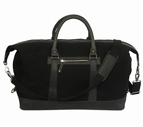 Oversized Canvas Genuine Leather Trim Travel Tote Duffel Shoulder Handbag Weekend Bag