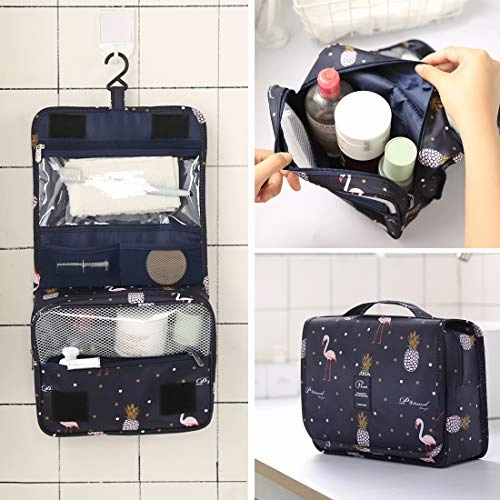 P.travel Portable Cosmetic Bag, Multiple Toiletry Kit, Travel Accessories, Bath and Shower Case Storage, Makeup Organizer for Women and Men, PT-1719 (Black Flamingo)