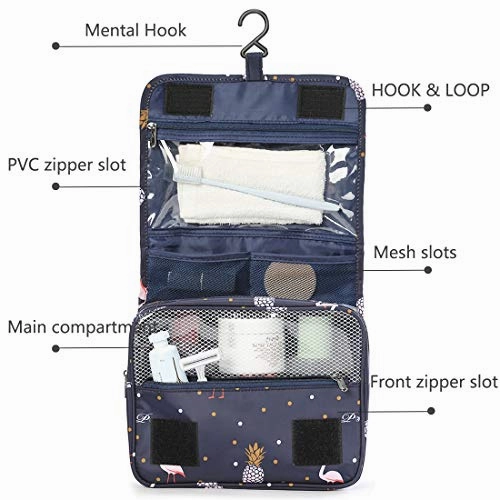 P.travel Portable Cosmetic Bag, Multiple Toiletry Kit, Travel Accessories, Bath and Shower Case Storage, Makeup Organizer for Women and Men, PT-1719 (Black Flamingo)