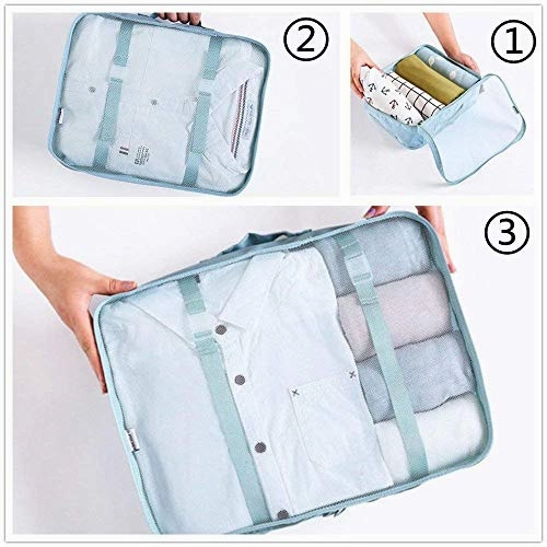 Packing Bags,Mossio 7 Piece Mesh Carry On Luggage Organizer Pouch for Clothes Blue Flower