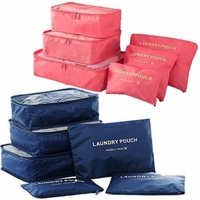 Packing Cubes 12 Pieces (2 Sets of 6 PCS)- JuneBugz Light Weight Travel Cubes, Luggage/Suitcase Organizer with Laundry Bags| Space Saver Travel Accessory for Carry-on/Back Packs (MellonRed/Navy)